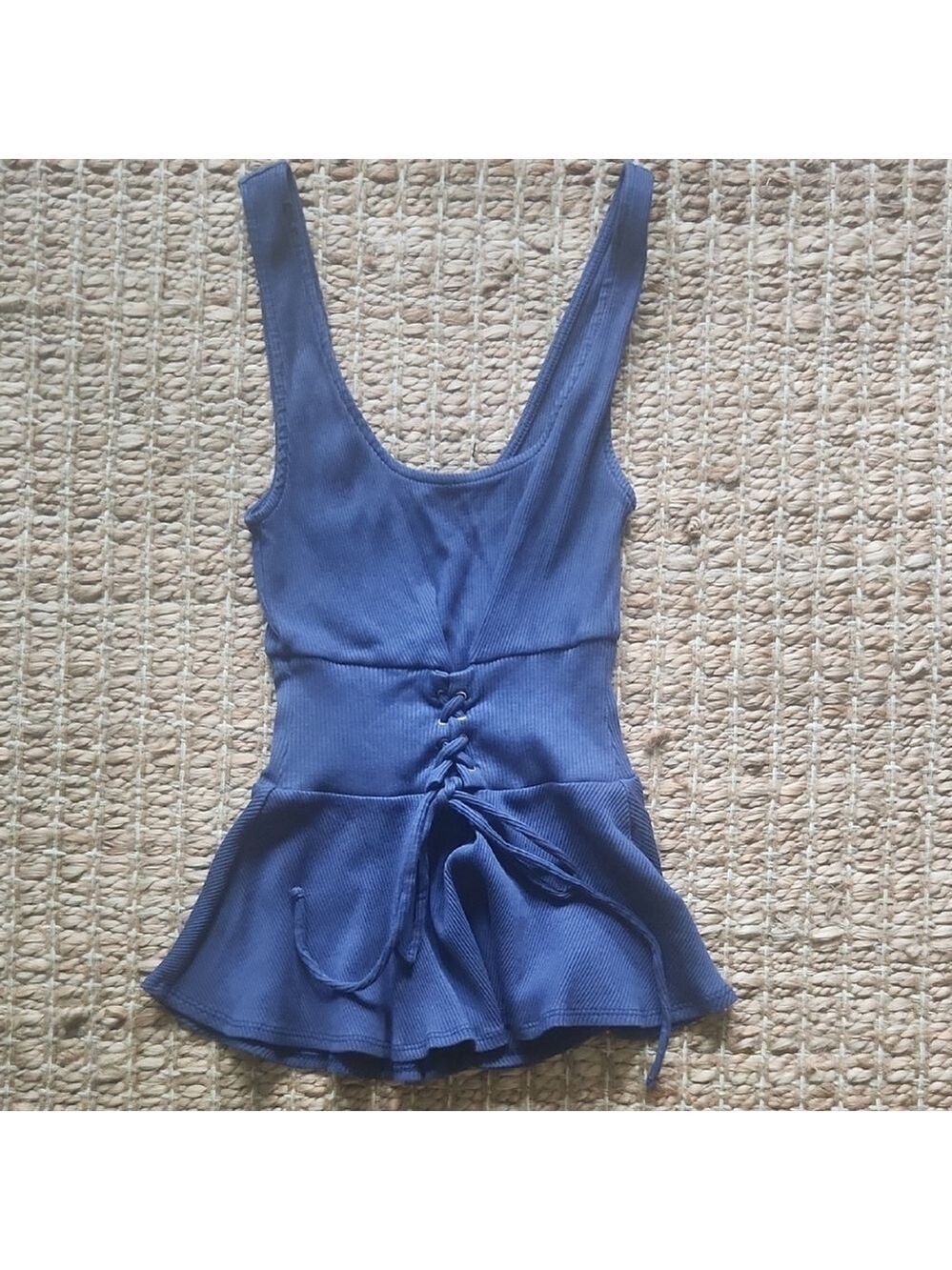 Express Blue Sleeveless Peplum Corset Like Sexy Casual Camisole with Tie FrontXS